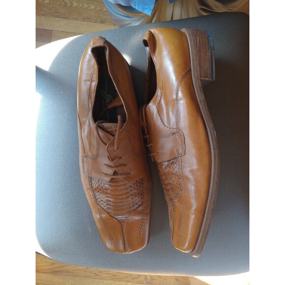 Giorgio Brutini Mens Derby Dress Shoes 9.5W Cognac Square Toe Genuine Snakeskin - Picture 12 of 12